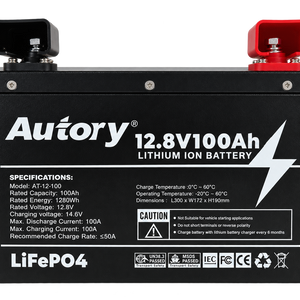 Autory 12.8V 100Ah LiFePO4 Battery – Metal Case