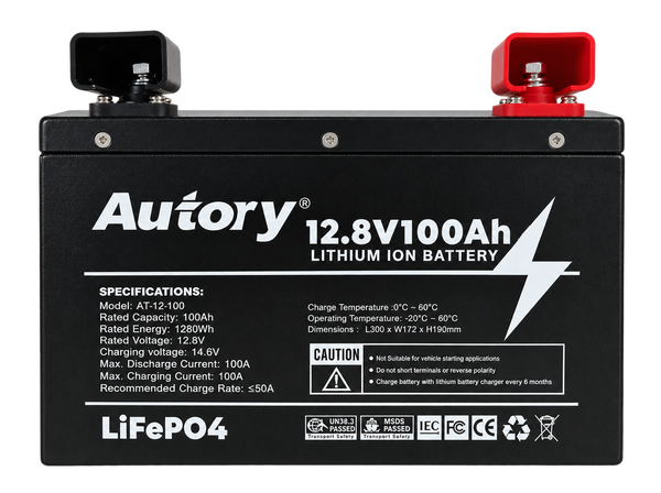 Autory 12.8V 100Ah LiFePO4 Battery – Metal Case