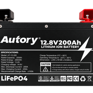 Autory 12.8V 200Ah LiFePO4 Battery – Metal Case