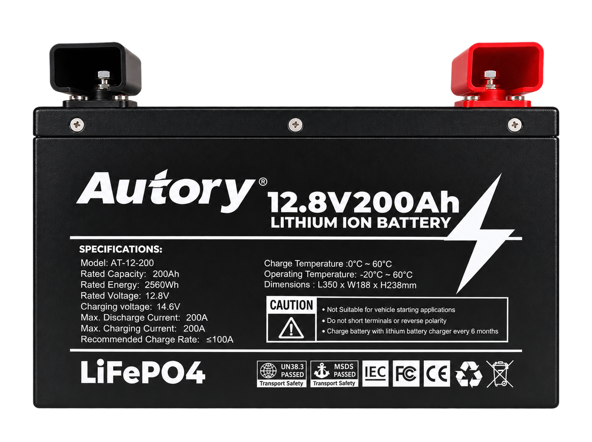 Autory 12.8V 200Ah LiFePO4 Battery – Metal Case