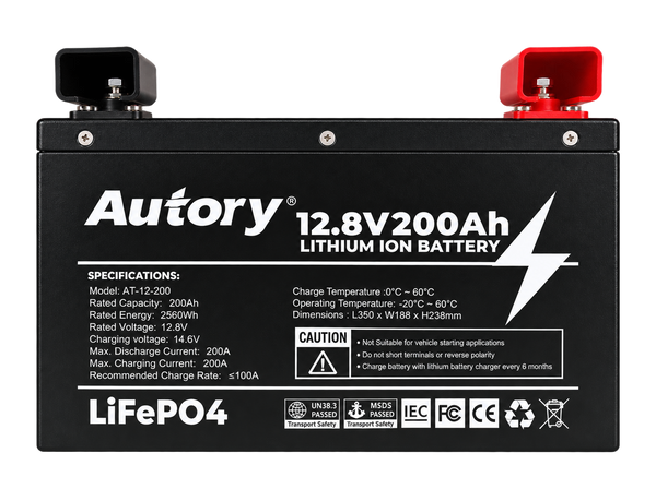 Autory 12.8V 200Ah LiFePO4 Battery – Metal Case