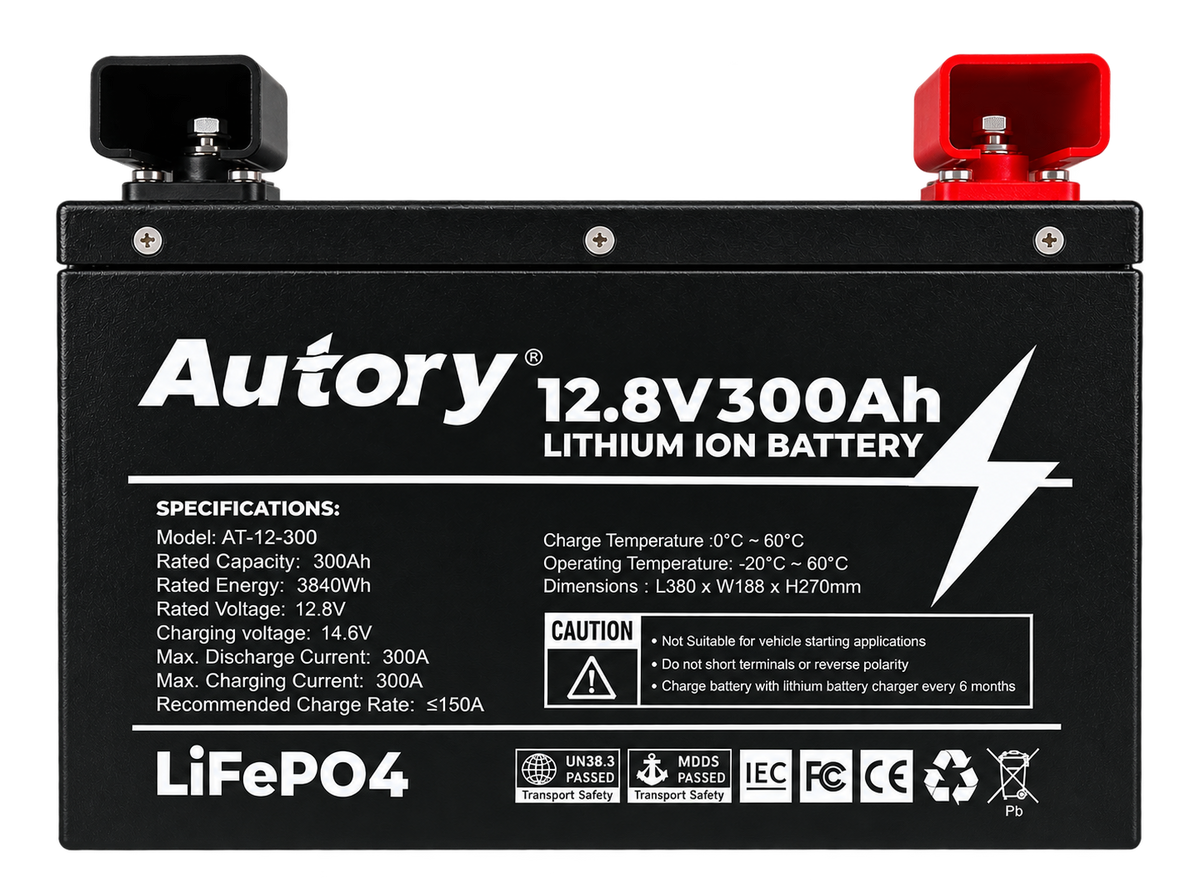 Autory 12.8V 300Ah LiFePO4 Battery – Metal Case