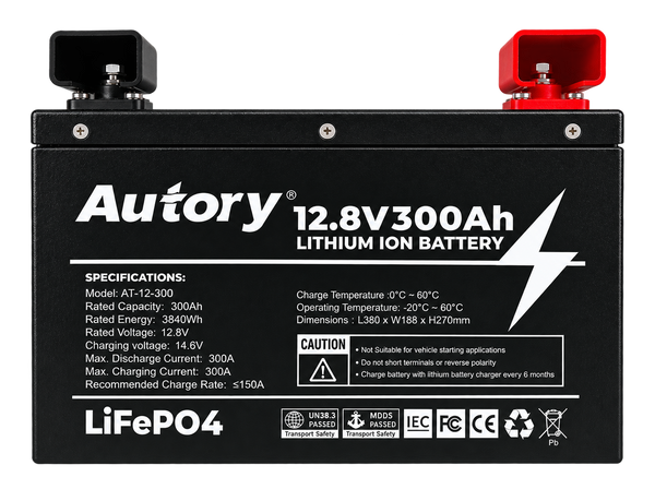 Autory 12.8V 300Ah LiFePO4 Battery – Metal Case