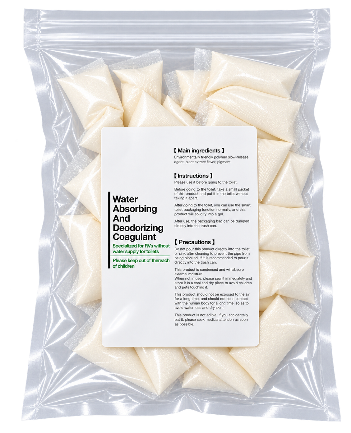 Water Absorbing & Deodorising Coagulant for Waterless Toilet – 30 Sachets