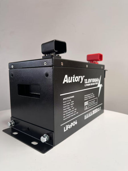 Autory 12.8V 100Ah LiFePO4 Lithium Battery with Metal Case and Mount Bracket