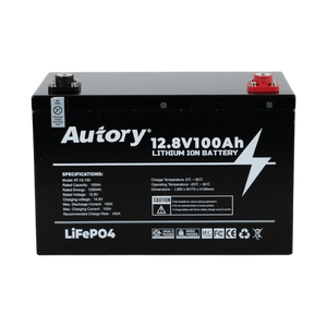 Autory 12.8V 100Ah LiFePO4 Lithium Battery with Metal Case and Mount Bracket