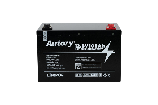 Autory 12.8V 100Ah LiFePO4 Lithium Battery with Metal Case and Mount Bracket