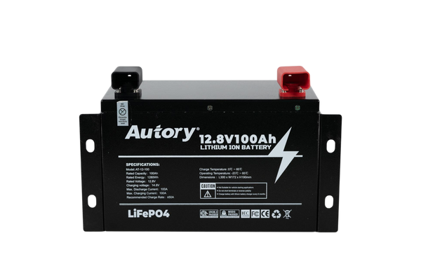 Autory 12.8V 100Ah LiFePO4 Lithium Battery with Metal Case and Mount Bracket